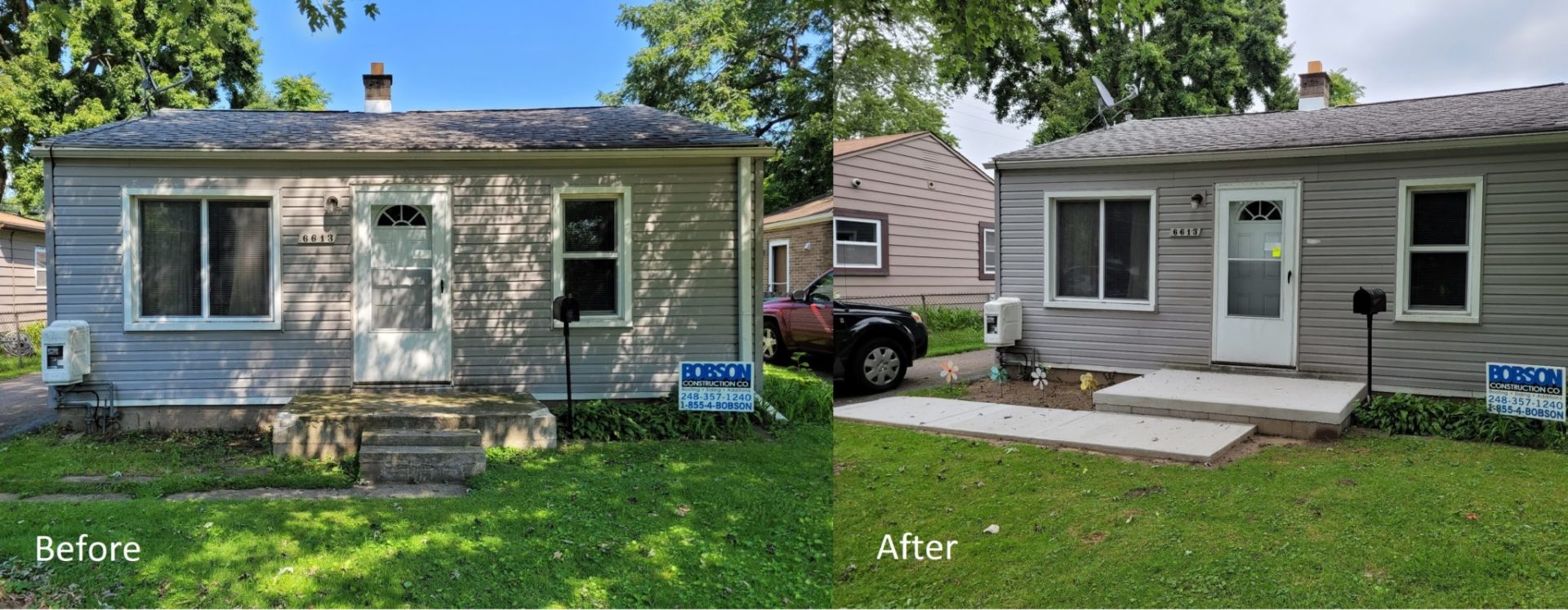 Before and after of a new front porch in Taylor
