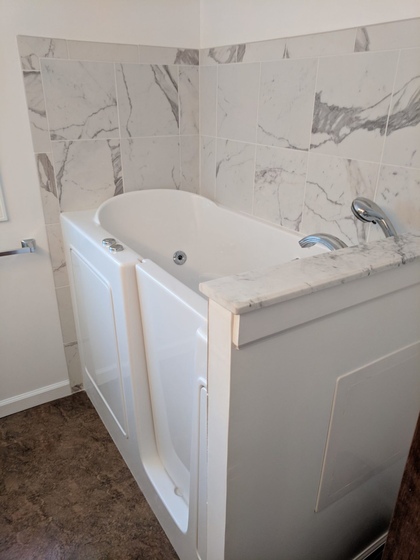 A newly installed walk-in tub